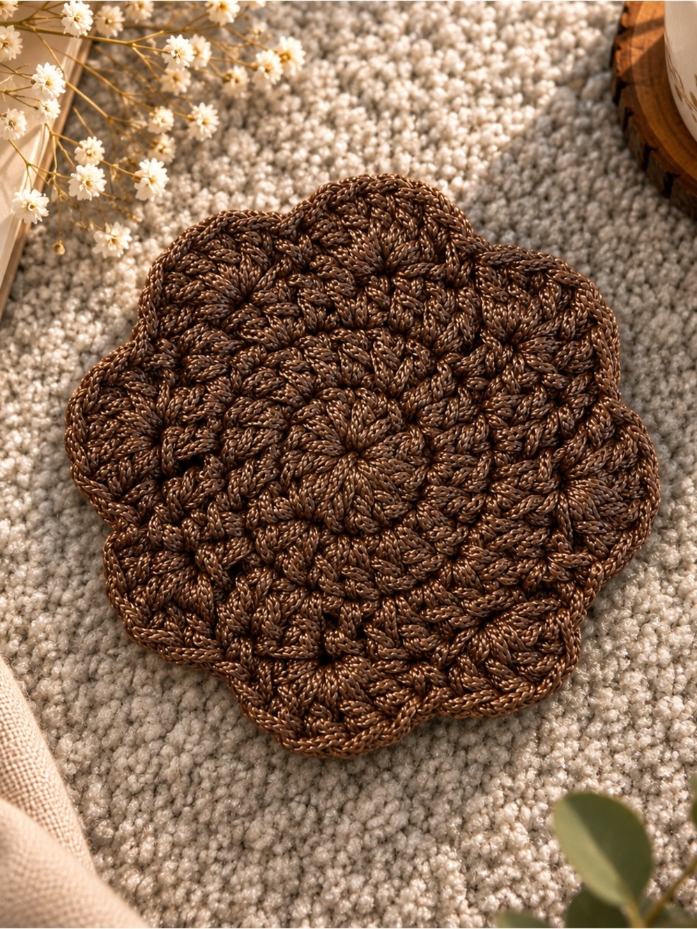 Handcrafted Brown Crochet Bath Mat - Stylish Home Bath Accent